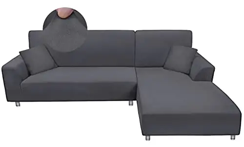 Taiyang Sofabezug L Form, Sofaüberwurf für Sektionssofa, 2 Stück Stretch Sofabezug, Elastische Sofa Abdeckung Couch Schonbezug mit 2 Kissenbezügen Komfortabler Stoff (3 Sitzer +2 Sitzer, Dunkelgrau)