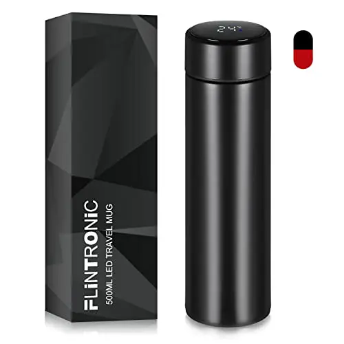 Flintronic Thermosflasche, 500 ML Wasserflasche Vakuum Isolierbecher 304 Edelstahl, LCD-Touchscreen-Temperaturanzeige, Smart Becher Dichtflasche Ideal für Hitze und Kälte