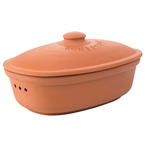 Römertopf Keramik Brottopf aus Ton, ideal für die Aufbewahrung von Brot und Gebäck 30x21cm