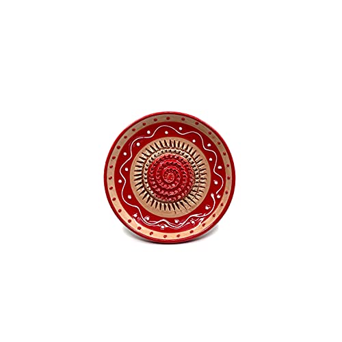 Kaladia - Keramik Reibeteller/Keramikhobel - ideal für Ingwer, Parmesan etc. - Motiv: Rot/Hellbraun - Durchmesser: 12 cm - handbemalt - Made in Spain