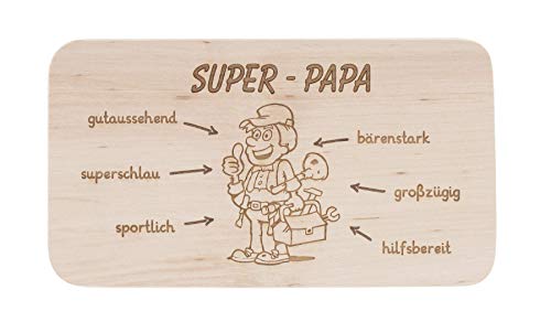 LASERHELD | Brotzeitbrett Holz mit Gravur “Super-Papa” | 22 x 12 cm | Frühstücksbrettchen Holz Schneidebrett Jausenbrett | Geschenk für Männer Papa Vatertag