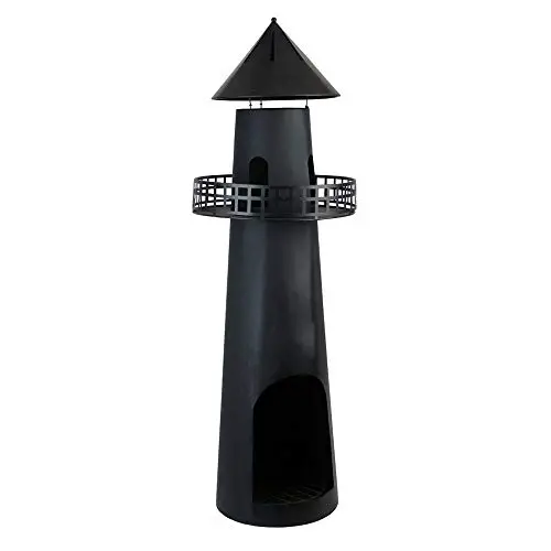 RM Design Gartenkamin Leuchtturm aus Metall als Feuerschale für den Garten schwarz 131 cm