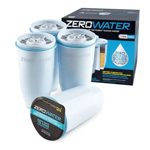 Zerowater 5-Stufiger Wasserfilter Ersatz, Wasseraufbereiter Trinkwasser - NSF-Zertifiziert zur Reduzierung von Blei, Anderen Schwermetallen und PFOA/PFOS - Wasserfilter Kartuschen 4er-Pack, Weiß