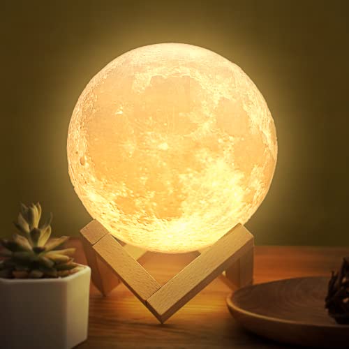 Balkwan Mond Lampe, Mondlampe 3D Druck Mond Lampe Dimmbar USB Lade Touch Lampe für Kinder und Liebhaber Geburtstag Schlafzimmer Romantisches Geschenk (4.7 inch)
