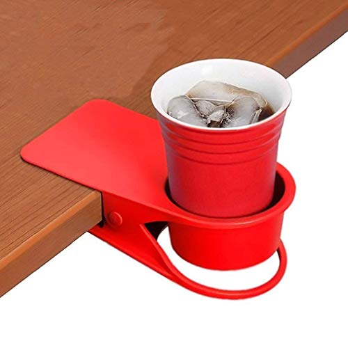 Jokooan Getränkehalter Clip - Tisch Schreibtisch Seite Flasche Cup Stand Wasser Kaffeetasse Halter Untertasse Clip Design für Home & Office (Rot)