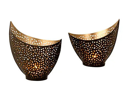 Teelichthalter Windlicht in Sichelform 2er Set Höhe 12+15 cm aus Metall schwarz/Gold oder rosé-Gold