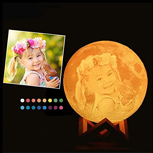 Mondlampe mit Foto, Personalisierte Lampe Gravierbarem 16 Farben LED 3D Nachtlicht, Mondlampe mit Bild sind Weihnachtsgeschenke für Frauen