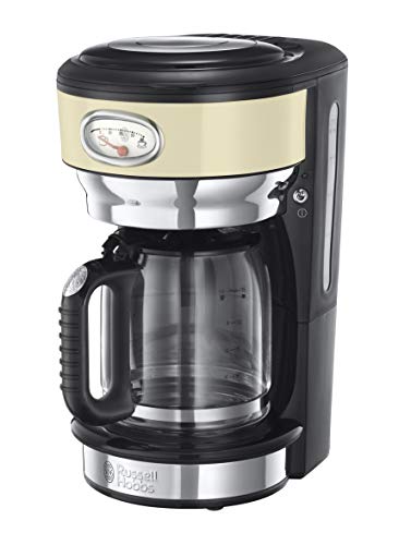 Russell Hobbs Kaffemaschine Retro creme, bis 10 Tassen, 1,25l Glaskanne, Brüh- & Warmhalteanzeige im Retrodesign, Abschaltautomatik, Warmhalteplatte, 1000W, Vintage Filterkaffeemaschine 21702-56