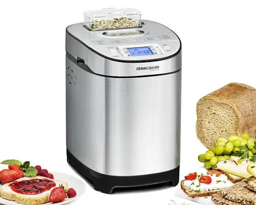 ROMMELSBACHER Brotbackautomat BA 550 - 13 Programme, automatisches Zutatenfach, 2 Brotgrößen (700 g / 900 g), einstellbarer Bräunungsgrad in 3 Stufen, auch für glutenfreies Brot, Edelstahl/schwarz