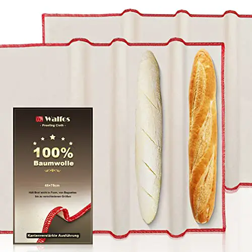 Walfos® Professionelles Gärtuch zum Backen Brot,Leinentuch für Teig Gärung,Teigtuch Bäckerleinen für Teig Baguette und Backen (75x45cm - 2 Stück)