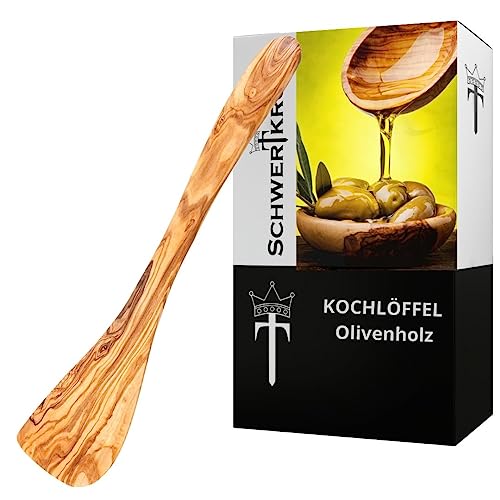 Schwertkrone Kochlöffel Set Olivenholz | Pfannenwender | Risottolöffel | spitz und rund (Pfannenheber)
