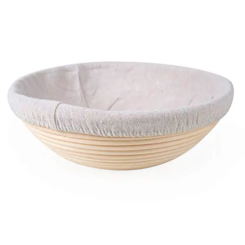 Edaygo Gärkörbchen mit Leineneinsatz Brotschale Brotform Gärkorb Rund für Brot bis zu 0,9 kg Teig, Ø 25 cm