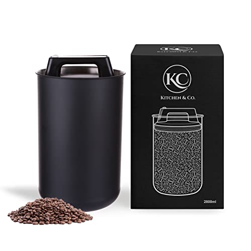 Kaffeedose luftdicht für 1 kg Kaffeebohnen mit Vakuumdeckel (Behälter für Kaffee, Tee, Edelstahl Dose zur Aufbewahrung mit Aromaverschluss, Vorratsdose für 1000 g Kaffee) Schwarz Matt (2800 ml)
