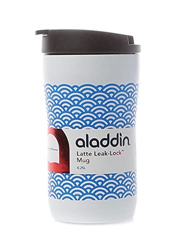Aladdin Latte Leak-Lock Stainless Steel Mug 0.25L White Water Print – Doppelwandige Vakuumisolierung - Edelstahlbecher - passt unter die meisten Kaffeemaschinen - BPA-Frei - Spülmaschinenfest