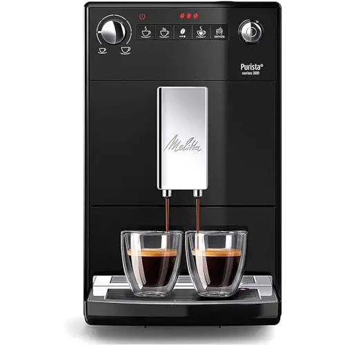 Melitta Purista - Kaffeevollautomat - flüsterleises Mahlwerk - Direktwahltaste - 2-Tassen Funktion - 3-stufig einstellbare Kaffeestärke - Schwarz (F230-102)