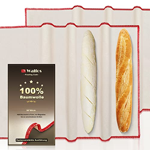 Walfos® Große Größe Leinentuch zum Brot backen (90x60cm - 2 Stück) - Professionelles bäckerleinen zum Backen Brot,Teigtuch Bäckerleinen für Teig Baguette.