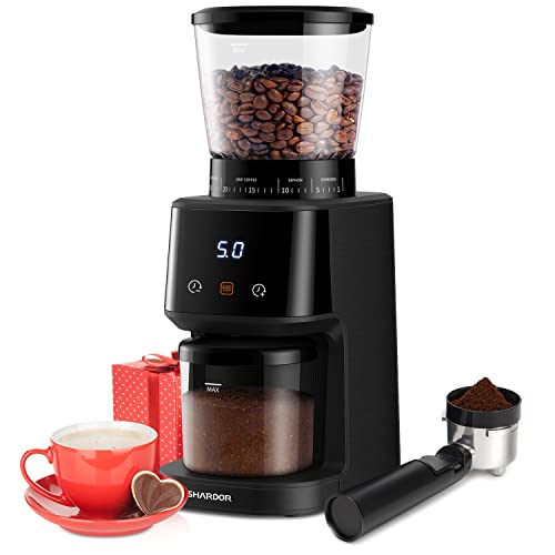 SHARDOR Elektrische Kaffeemühle Kegelmahlwerk aus 31 Feine Mahlgradstufen Kaffeemühle für Espressomaschinen LCD-Bildschirm und präziser digitaler Timer Schwarz