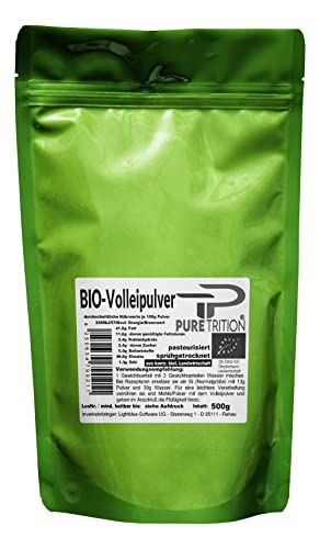 Bio-Volleipulver - sprühgetrocknet, pasteurisiert, aus Vollei (aus zertifiziert ökologischem Anbau, 500g) - puretrition