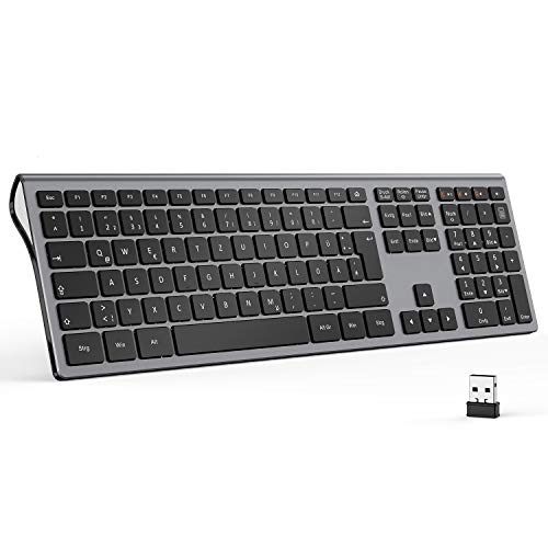 seenda Kabellose Tastatur, Leise Funktastatur mit Ziffernblock, 2,4G USB Tastatur kompatibel mit PC, Laptop, und Android TV, QWERTZ Layout, Space Grau