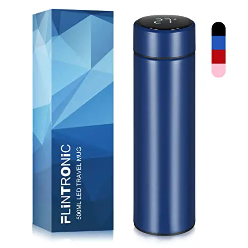 Flintronic Thermosflasche, 500ML Wasserflasche Vakuum Isolierbecher 304 Edelstahl, LED-Touchscreen-Temperaturanzeige, Smart Becher Dichtflasche Ideal für Hitze und Kälte