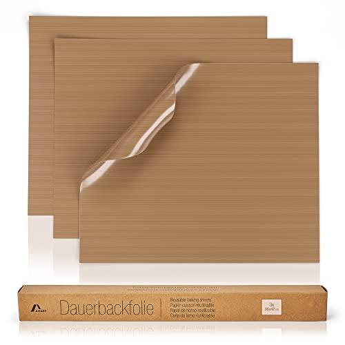 Amazy Dauerbackfolie (3er Set) – Das Premium Backpapier – Wiederverwendbar, hitzebeständig, antihaftbeschichtet und spülmaschinenfest (3X eckig je 36 x 42 cm)