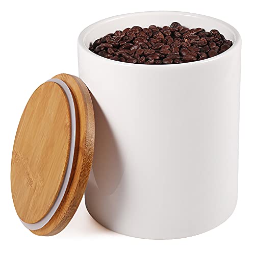 77L Keramik Vorratsdose, 1570 ML (53.04 FL OZ) Keramik Vorratsdose mit Luftdichtem Verschluss Bambusdeckel Modernes Design Weißer Vorratsbehälter aus Keramik zum Servieren von Tee, Kaffee und mehr