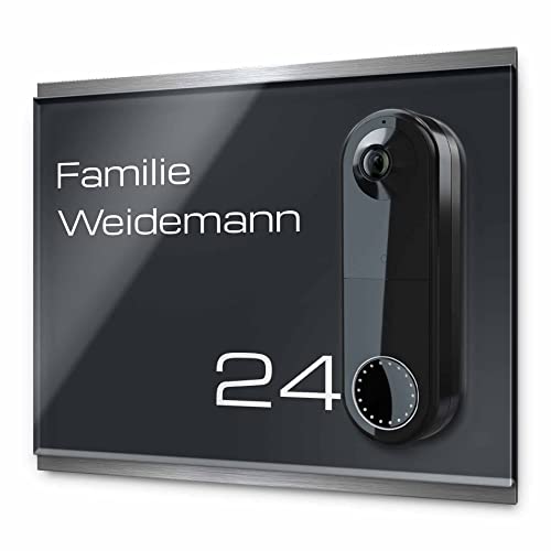 Modernes Klingel Schild für Arlo Video Wire-Free Doorbell - personalisiertes Türschild aus Edelstahl & Acrylglas | kompatibel mit Arlo Video Türklingel Funk Klingel - Funkklingel Zubehör (24x20 cm)
