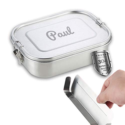 LOOXIS Edelstahl Lunchbox mit Lasergravur, inkl. Abtrennung und Dichtring, Brotdose Bento Box mit Namensgravur (M, Edelstahl)