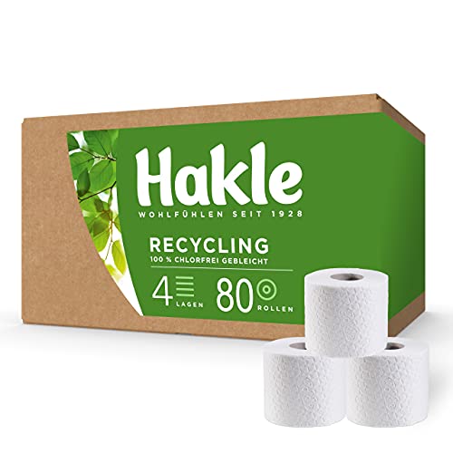 Hakle Recycling BIG PACK (80 x 130 Blatt), komfortabel weiches WC Papier, 4-lagiges Toilettenpapier für die sanfte tägliche Reinigung, Klopapier ohne Plastikverpackung