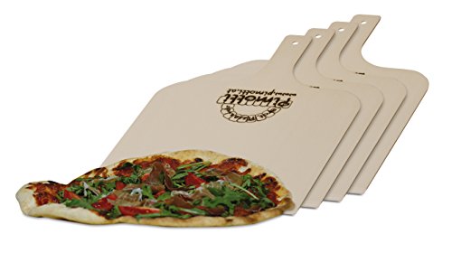 Pimotti Pizzaschaufel/Brotschaufel/Flammkuchenbrett aus naturbelassenem Sperrholz für Pizzastein (4er Set)