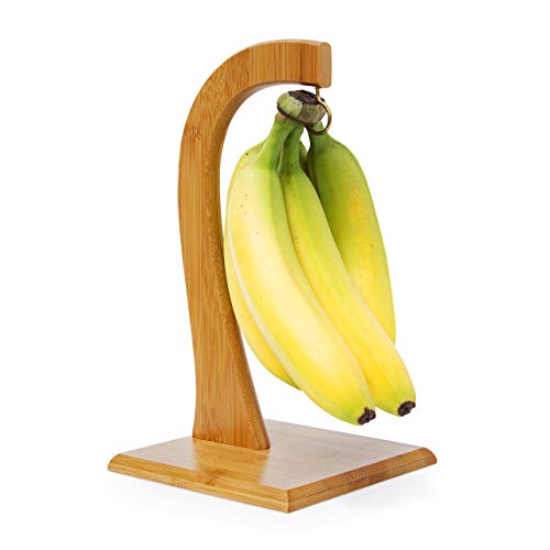 Relaxdays Bananenhalter SHELDON HBT 28,5 x 16 x 16 cm dekorativer Bananenständer aus Bambus für die Küche zum Aufhängen von Bananen, Weintrauben, Tomaten und anderem Obst stabiler Obstständer, natur