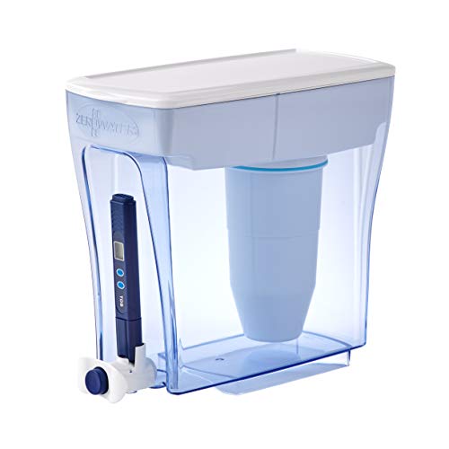 ZeroWater 4,7 L 5-Stufiger Wasserspender mit Wasserfilter - NSF-Zertifiziert - Wasser Filtersystem zur Reduktion von Blei, Anderen Schwermetallen und PFOA/PFOS - Weiß und Blau