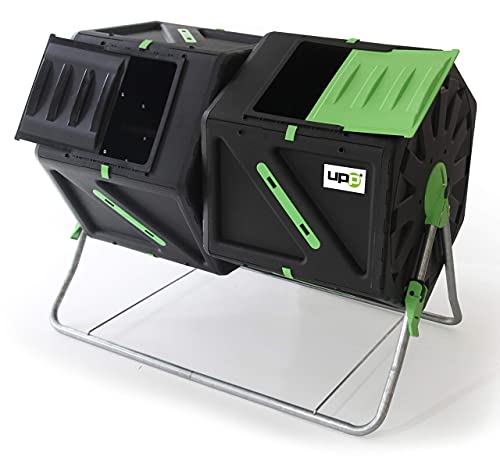 UPP Trommelkomposter 2 Kammern je 105 L | Schnellkomposter für Bio- und Gartenabfälle | Thermokomposter drehbar mit interner Belüftung beschleunigt Herstellung von Kompost & Dünger | schwarz-grün