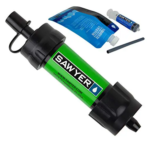 Sawyer Mini PointONE Wasserfilter Outdoor Notversorgung enfernt 100% Mikroplastik und 99,99999%* aller Bakterien (Grün)