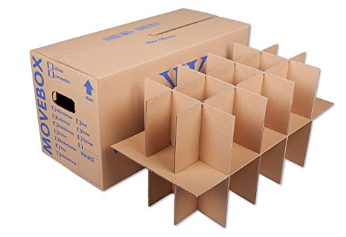 KK Verpackungen® Gläserkartons mit 15-30 Fächern | 5 Stück, Geschirr- & Flaschenkartons für den Umzug | 2-wellige Umzugskartons Kisten