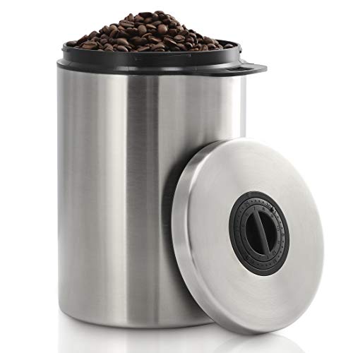 Xavax Kaffeedose luftdicht für 1 kg Kaffeebohnen (Behälter für Kaffee, Tee, Kakao, Nudeln, Edelstahl Dose zur Aufbewahrung mit Aromaverschluss, Vorratsdose für 1000 g Kaffee) silber