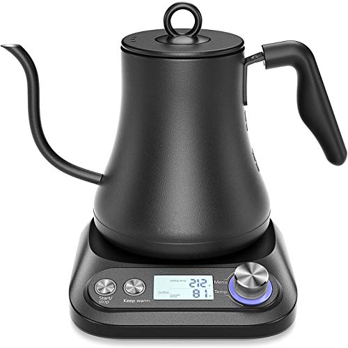 Jaybird Kaffe Variable Temperatur Edelstahl Wasserkocher mit Schwanenhals für Kaffeespezialitäten und Tee, Mattschwarz