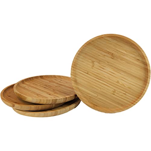 Pamboo Dishes Bambus Teller Mehrweg 4-er Set | 25 cm Durchmesser | nachhaltiges Bambus Geschirr | Bamboo Teller Set