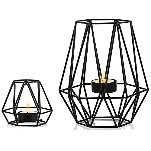 NUPTIO 2 Stück Teelichthalter Teelicht Kerzenhalter Geometrische kerzenständer für Esstischdekoration Herzstück, Schwarze Kamin Ornamente für Wohnzimmer, Hochzeit Einweihungsparty Geschenke