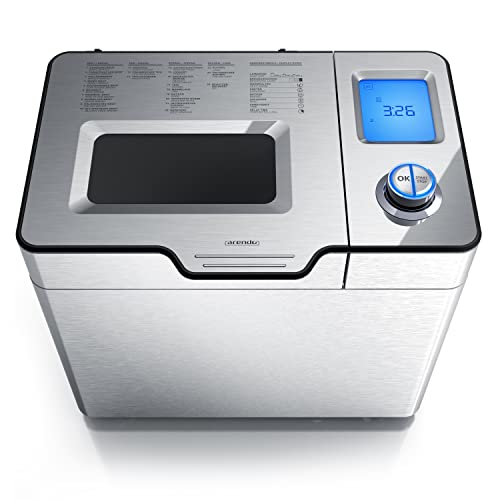 Arendo - Brotbackautomat inkl. automatisches Zutatenfach - Brotbackmaschine - 25 Programme - glutenfreies Backen – Joghurtfunktion - 1 kg Kapazität - Direktantrieb - Antihaftbeschichtung - BPA-frei