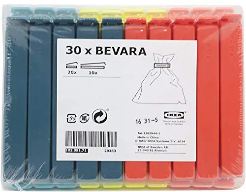 IKEA Bevara 103.391.71 Bag Clips Pack of 30 20 x 5 cm and 10 x 10 cm Mixed Colours