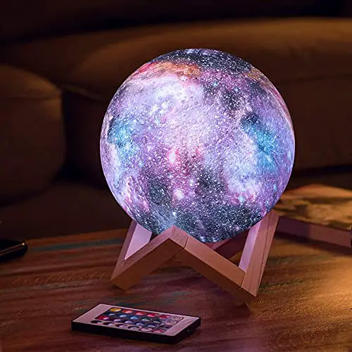 Mondlampe 15 CM 3D Mondlicht 16 Farben mit Holzständer Remote/Touch Control USB Aufladung Nachtlicht, Geschenke für Frauen Mädchen Jungen, Zimmer Dekor Geschenk