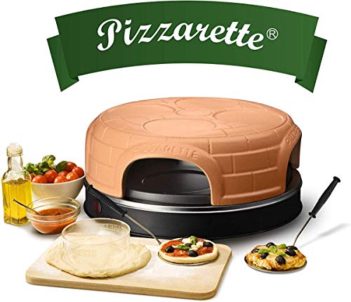 Emerio Pizzaofen, PIZZARETTE das Original, handgemachte Terracotta Tonhaube, neues PRE-BAKE Design, für Mini-Pizza, echter Familien-Spaß für 4 Personen, PO-115847.1