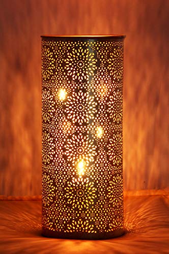 Orientalisches Windlicht Laterne orientalisch Amelle 30cm Groß Gold | Orientalische Vintage Teelichthalter Weiß und Goldfarben innen und außen | Marokkanische Windlichter aus Metall als Dekoration