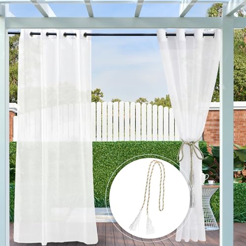 Clothink Outdoor Vorhänge Transparent Wetterfest 132x215cm mit Ösen (2 Stück) Outdoor Vorhang Weiss Pavillon Wasserdicht