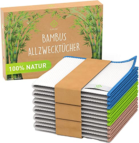 FLIPLINE Bambus Tücher 6er Set aus 100% Bambusfaser [33x33cm] für Küche Haushalt Fenster - nachhaltige Bambustücher Putztücher Allzwecktücher