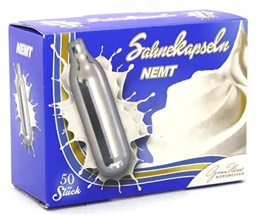 NEMT 50 Stück 8g N2O Sahnekapseln, passend für alle handelsüblichen Sahnebereiter und Sahnespender Cream Whipper Chargers
