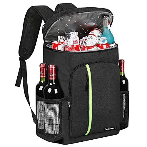 besrey 30L Kühlrucksack Thermo Rucksack isolierte Kühltasche Kühl Rucksack groß mit Flaschenöffner für Picknick,BBQ,Camping,Ausflügen,Wandern,Einkaufen,Schwarz