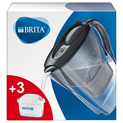 BRITA Wasserfilter Marella graphit inkl. 3 MAXTRA+ Filterkartuschen – BRITA Filter für Leitungswasser zur Reduzierung von Kalk, Chlor, Blei, Kupfer & geschmacksstörenden Stoffen im Wasser