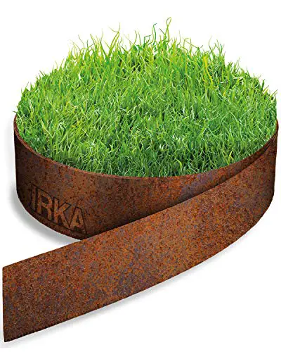 IRKA Rasenkantenband Cortenstahl Garten 20 cm x 10m x 1mm | Cortenstahl Rasenkante Rost mit Versteifungskante 20cm | Flexible Beeteinfassung Metall Rost | Rasenkante aus Cortenstahl